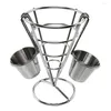 Kitchen Storage Fries Basket Potato Chip Holder Durable Metal Stand With Cup Cone Fry Sauce Dipper For Food