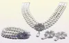 Conjunto de joias de noiva em tom de prata ródio IvoryCream pérola colar de casamento conjuntos de pulseira e brincos 3894521