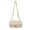 Knitting Bags for Women Woolen Handmade Woven Handbags with Chain Ladies Fashion Solid Color Square Crochet Bag