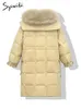 syiwidii 90女性のための白いアヒルダウンジャケット秋冬の長袖ルーズパフジャケットシックな毛皮の襟付き240105