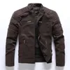 Spring Autumn Men's Standup Collar Slim Leather Jacket dragkedja Pocket Decorative Pu Coat Biker Men kläder Casual Male M4XL 240105