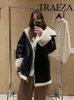TRAFZA 2023 manteaux d'hiver pour femmes mode Plus velours manches longues fourrure intégrée veste femme sauvage femmes manteau Cardigan 240104
