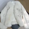 Зимнее женское пальто с воротником из натурального лисьего меха, толстая замшевая верхняя одежда, теплая модная куртка из настоящего гусиного пуха 240105