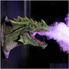 Decorative Objects Figurines Dragon Legends Prop 3D Wall Mounted Smoked Led Head With Decor Statue Dinosaur Hanging Light Art Scpt Dhmpd