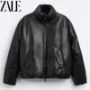 ZALE 2023 осенне-зимняя куртка из искусственной кожи с воротником-стойкой, утепленная модная мужская куртка на хлопковой подкладке для отдыха 240105