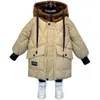 Зимние пальто для мальчиков 4, 5, 6, 7, 8, 9 лет, детский теплый длинный пуховик, одежда для малышей, детские парки, плотная верхняя одежда 240104