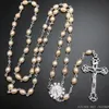 Necklaces oval freshwater pearls rosary catholic rosary necklace with rhinestone benedict centerpiece and jesus