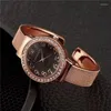 Wristwatches Sdotter Luxury Watch for Women 2024 Rhinestone Fashion Gold Silver Bangle Brasted Steel Bracelet Zegare