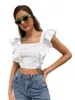 Tanques femininos branco quadrado pescoço sem costas y2k top colete para mulheres moda sexy folha de lótus manga colheita verão feminino tanque