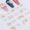 Décorations d'art d'ongle 20 pcs alliage ruban charmes métal or argent 3D bricolage exquis kawaii japonais arc ongles charme accessoires décoration