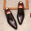 Wysokiej jakości skórzane męskie brązowe brytyjskie buty koronkowe u nóg dwa czapki derby buty elegancki czarny dżentelmen obuwie