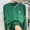 Frühling und Herbst Rundhalsausschnitt Kontrastfarbe Strickjacke Damen Korean Patch Love Langarm-Pullover mit lockerem Boden 240105