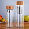 350/450Ml Double Wall Glass Water Infuser Office Tea Cup Stainless Steel Filters Bamboo Lid Travel Drinkware 240104