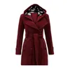 Fashion Woolen Coat Women Warme Fleece Jacket med bälten Double Breasted Solid Casual Winter Vintage Slim Ladies 240105