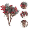 Fleurs décoratives 5 pièces bricolage Branches de pin givré de noël baies rouges et décor de sélection florale