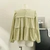 女性のブラウス女性のためのフレンチシックなブラウスo-neck flounced ended long lantern sleave loose shirs秋の汎用性のある女性トップ