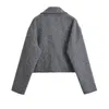 KEYANKETIAN hiver femmes Tweed Texture gris veste courte rétro rabat poches fermeture éclair lâche culture manteau Jaqueta Feminina haut 240104