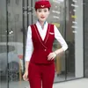 Calças femininas de duas peças IZICFLY estilo colete vermelho e conjunto para mulher ternos colete de escritório elegante fino negócios companhia aérea aeromoça desgaste de trabalho