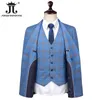 S-5XL Blazer Vest Pants Luxury High-End Brand Men's Slim Formal Business Blue Plaid Suit 3del Groom Wedding Dress Party Tuxedo 240104