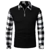 Men's Lapel Zipper Shirt Long Sleeve Business Pullover Tops Formal Work Plaid Splice Tee Casual Shirts For Men Regular Fit 240105