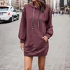 Casual Dresses Woman Sweatshirt Dress Solid Color Hoodies Lång ärm Löst fickor Trackstring Hooded Autumn Winter Pullover