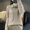 Suéteres femininos mulheres outono e inverno polo colar torcido flor 100 puro cashmere cardigan estilo clássico jaqueta de lã de malha