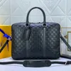 New men's designer luxury briefcase, laptop, business computer bag, plaid embossed handheld single shoulder crossbody, adjustable shoulder strap zipper