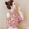 Kvinnors blusar Stylish O-Neck All-Match tryckt av axelblus Kvinnliga kläder 2024 Summer Casual Pullovers Office Lady Chiffon Shirt