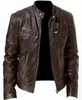 Fashion Mens Leather Jacket Slim Fit Stand Collar PU MANA ANTI-WIND MOTORCYCLE LAPEL DIAGONAL DUMPER S MEN 240104