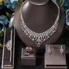 Комплект ожерелья и серег, роскошный бирюзовый Дубай, Нигерия, свадебные украшения, 4 шт., браслет с кубическим цирконом, аксессуары для колец