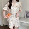 Women's Sleepwear 2024 Summer Pajamas Ladies Knit Cotton Printed Short Sleeve Thin Shorts Casual Cute Girls Sweet Lapel Homewear 2 Piece Set