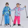 Terno de esqui para meninas e meninos inverno -30 crianças roupas de esqui e snowboard quentes à prova d'água jaquetas e calças de esqui para crianças 240104