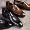 Chaussures habillées chaussures pour hommes affaires à la main en cuir véritable bout carré Lefu