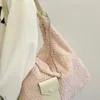 Korean Shoulder Bag Pink Rabbit Hair Women's Underarm Bag Ins Large Capacity Fashion Versatile Advanced Sense Tote Bag 240104