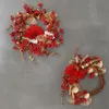 Calendar Chinese Year Decorations Red Berry Wreath With Led Light Flower Garland For Front Door Spring Festival Decor 240104