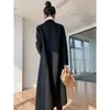 Masowy zimowy płaszcz dla kobiet elegancka koreańska swobodna wełniana wełniana długa kurtka czarna biuro Lady Loose Otwear 240105