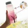 Bouteille d'eau en verre de couleur dégradé de cerise, 420/600/1000ML, bouteilles de boisson de Sport mignonnes à la mode, tasses cadeaux pour enfants filles étudiantes 240104