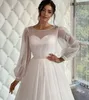 Modern A-line Wedding Dress 2024 Long Puffy Sleeves Sheer Scoop Neck Dot Tulle Sweep Train Bridal Formal Party Gowns Vestidos De Novia