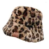 Berets mulheres meninas inverno engrossar balde de pelúcia chapéu vintage leopardo impresso harajuku rua empacotável quente pescador gota