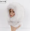 New Arrival Lady Real Fox Fur Hat&Scarf Winter Warm y Natural Fox Fur Hats&Scarves Women Knitted Genuine Fur Hooded Muffle 2012153020379