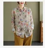 Kvinnors blusar 2024 Spring Autumn Top for Women Cotton Linen Leisure Retro Loose Lapel Long Sleeve Shirt Ladies Tops Blusa Mujer