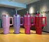 40oz Diamond Mug Tumbler med handtag isolerad tumlare med lock Straw rostfritt stål kaffeterminskoppar Tumbler Heat Press 240105