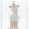 Ensemble de sous-vêtements transparents en dentelle pour fille de ballet d'ange japonais ensemble de robe courte de mariage Sexy Lolita Cospaly ensemble de lingerie blanche en maille 240105