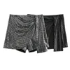 Damen-Shorts, Damenrock, glänzende Pailletten, unregelmäßige hohe Taille, A-Linie, über dem Knie, Party-Performance, Strand, Mini-Culottes