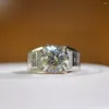 Cluster Ringen Zilver 925 Originele 5 11mm Briljant Geslepen Diamant Test Past Shining Grey Moissanite Ring Voor Mannen Party edelsteen Sieraden