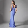 Élégant bleu col rond robe de bal droite en satin dos nu couleur luxe dames fête personnalisé fleurs 3D sexy slim-fit robe de soirée fête YD