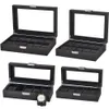 Rings 5/6/10/12 Slots New Classic Carbon Fibre Watch Box Leather Black Watch Display Box with Lock Men or Women Watches Organizer