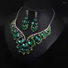 Necklace Earrings Set Flower Crystal Jewelry African Rhinestone Choker Nigeria Bib Collars For Women Bridal Wedding Gifts