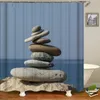 ペブルプリントシャワーカーテンカビ洗濯物バスルーム装飾岩3Dカーテン240180cm 240105