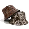 Berets 2024 Winter Leopard Bucket Hat Women Western Fashion Double-sided Wearing Panama Female Outdoor Leisure Basin Sun Caps